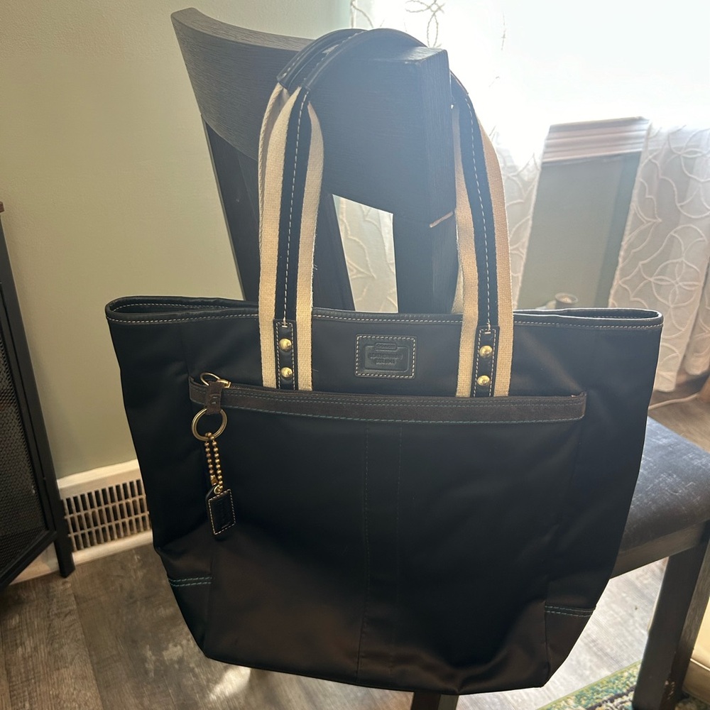 Coach Hampton Satin Suede Leather Trim Tote Bag